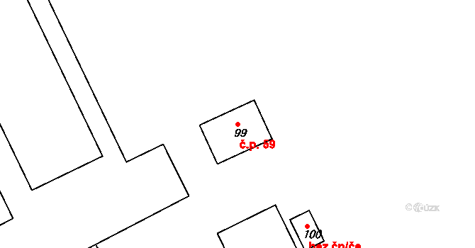 Velký Třebešov 59 na parcele st. 99 v KÚ Velký Třebešov, Katastrální mapa