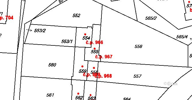 Třemošná 967 na parcele st. 555 v KÚ Třemošná, Katastrální mapa