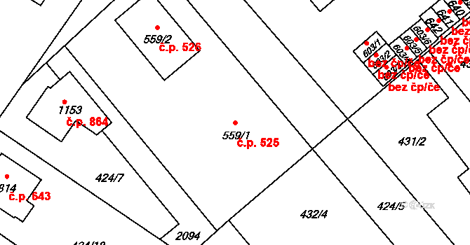 Sezemice 525 na parcele st. 559/1 v KÚ Sezemice nad Loučnou, Katastrální mapa