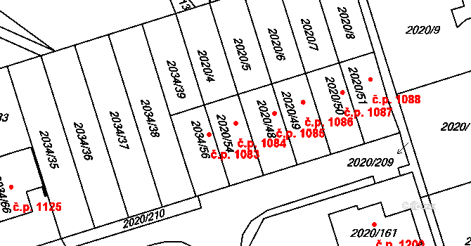 Holice 1084 na parcele st. 2020/54 v KÚ Holice v Čechách, Katastrální mapa