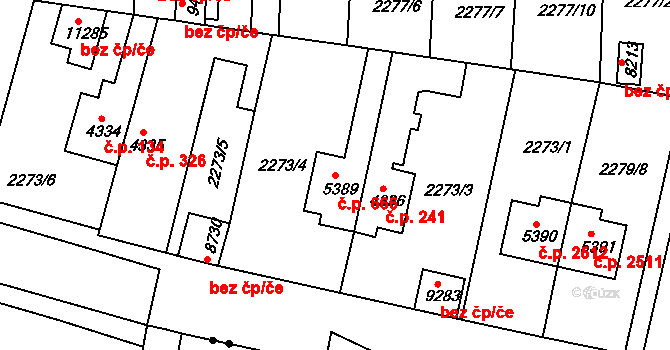 Zelené Předměstí 666, Pardubice na parcele st. 5389 v KÚ Pardubice, Katastrální mapa