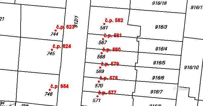 Přelouč 580 na parcele st. 568 v KÚ Přelouč, Katastrální mapa