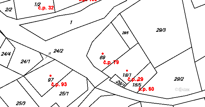 Kuničky 79 na parcele st. 69 v KÚ Kuničky, Katastrální mapa