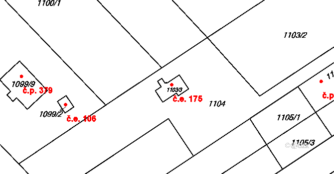 Olomučany 175 na parcele st. 1103/3 v KÚ Olomučany, Katastrální mapa