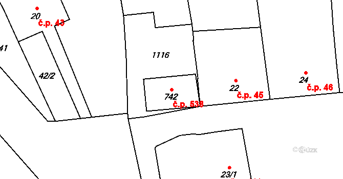 Rokytnice 538 na parcele st. 742 v KÚ Rokytnice u Přerova, Katastrální mapa