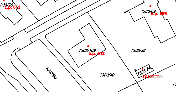 Horní Kosov 612, Jihlava na parcele st. 1303/109 v KÚ Horní Kosov, Katastrální mapa