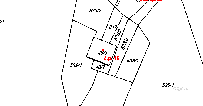 Bělečská Lhota 15, Těšovice na parcele st. 48/3 v KÚ Běleč u Těšovic, Katastrální mapa