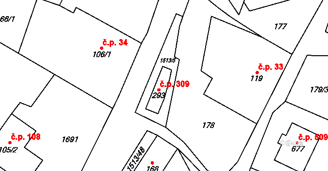 Libhošť 309 na parcele st. 293 v KÚ Libhošť, Katastrální mapa