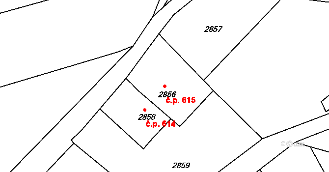 Štramberk 615 na parcele st. 2856 v KÚ Štramberk, Katastrální mapa