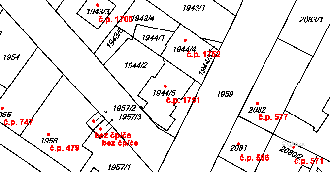 Dubňany 1751 na parcele st. 1944/5 v KÚ Dubňany, Katastrální mapa