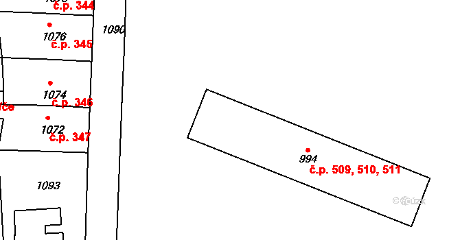 Šenov u Nového Jičína 509,510,511 na parcele st. 994 v KÚ Šenov u Nového Jičína, Katastrální mapa