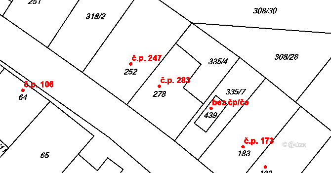 Lišany 283 na parcele st. 278 v KÚ Lišany u Rakovníka, Katastrální mapa