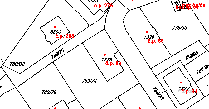 Nádražní Předměstí 83, Český Krumlov na parcele st. 1329 v KÚ Český Krumlov, Katastrální mapa