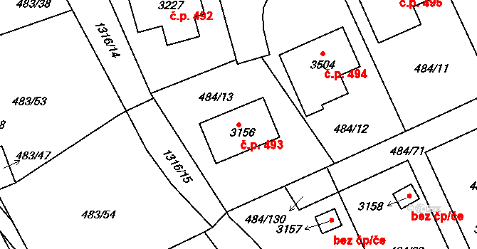 Horní Brána 493, Český Krumlov na parcele st. 3156 v KÚ Český Krumlov, Katastrální mapa