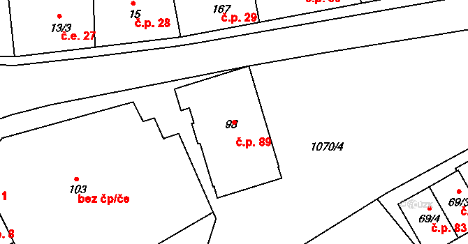 Rychnov nad Malší 89, Dolní Dvořiště na parcele st. 98 v KÚ Rychnov nad Malší, Katastrální mapa