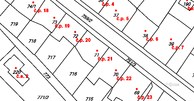 Vilémov 21, Humpolec na parcele st. 71 v KÚ Vilémov u Humpolce, Katastrální mapa