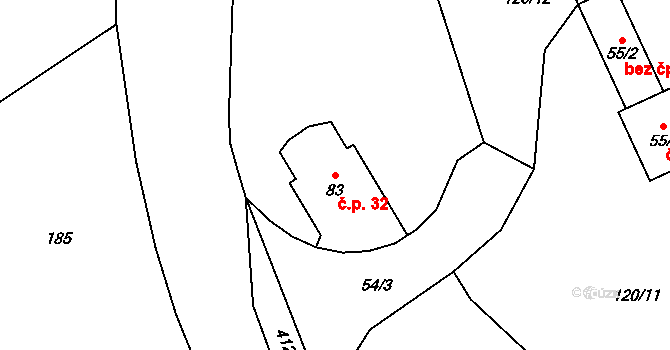 Ždírec 32 na parcele st. 83 v KÚ Ždírec u Blovic, Katastrální mapa