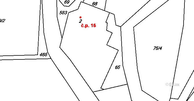 Střídka 16, Čestice na parcele st. 2 v KÚ Střídka, Katastrální mapa