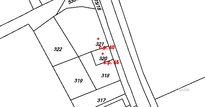 Zaječice 45, Vrskmaň na parcele st. 320 v KÚ Vrskmaň, Katastrální mapa
