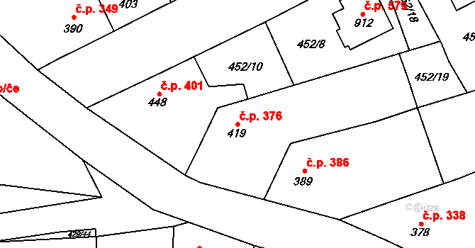 Kryry 376 na parcele st. 419 v KÚ Kryry, Katastrální mapa