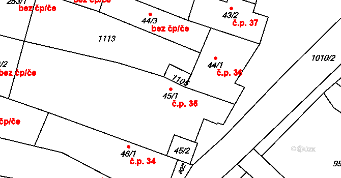 Libčeves 35 na parcele st. 45/1 v KÚ Libčeves, Katastrální mapa