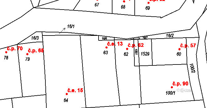 Velká Černoc 13, Měcholupy na parcele st. 63 v KÚ Velká Černoc, Katastrální mapa