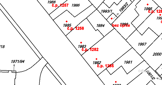 Louny 1282 na parcele st. 1983 v KÚ Louny, Katastrální mapa