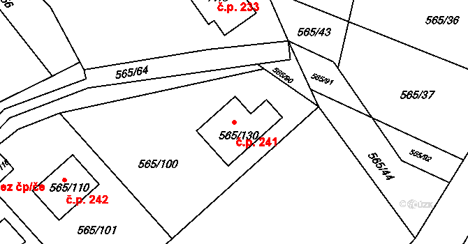 Kanice 241 na parcele st. 565/130 v KÚ Kanice, Katastrální mapa