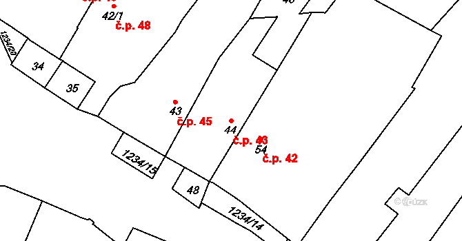 Sázavka 43 na parcele st. 44 v KÚ Sázavka, Katastrální mapa