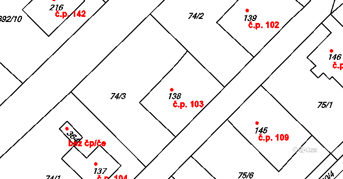 Lípa nad Orlicí 103 na parcele st. 138 v KÚ Lípa nad Orlicí, Katastrální mapa