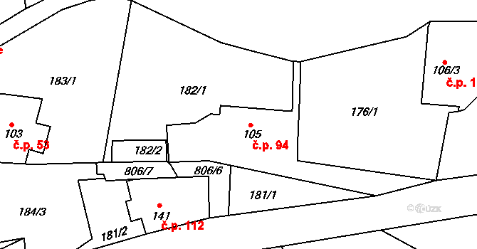 Merklovice 94, Vamberk na parcele st. 105 v KÚ Merklovice, Katastrální mapa