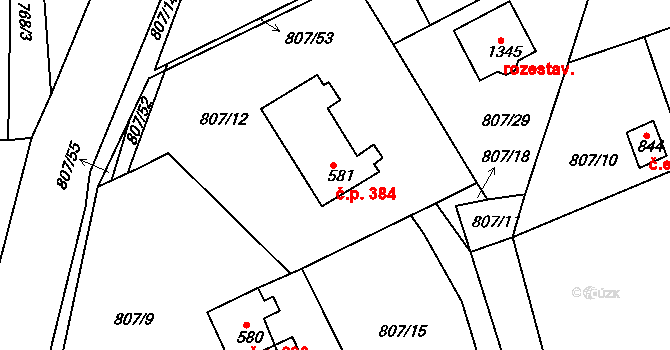 Šťáhlavy 384 na parcele st. 581 v KÚ Šťáhlavy, Katastrální mapa