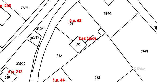 Chotoviny 97604011 na parcele st. 393 v KÚ Červené Záhoří, Katastrální mapa