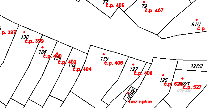 Lednice 406 na parcele st. 130 v KÚ Lednice na Moravě, Katastrální mapa