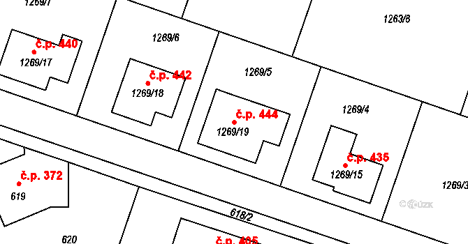 Bochoř 444 na parcele st. 1269/19 v KÚ Bochoř, Katastrální mapa