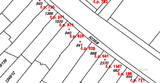 Velké Bílovice 626 na parcele st. 841 v KÚ Velké Bílovice, Katastrální mapa