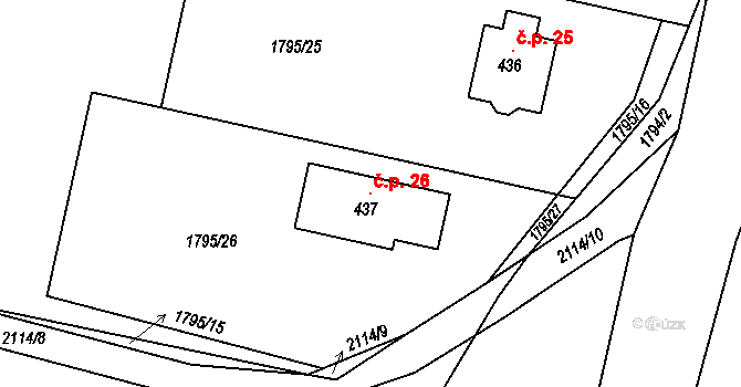 Dolní Ples t. Vodní Ples 26, Rasošky na parcele st. 437 v KÚ Rasošky, Katastrální mapa
