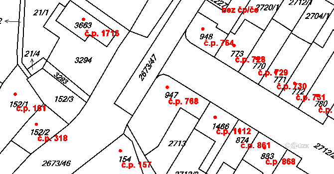 Bystřice pod Hostýnem 768 na parcele st. 947 v KÚ Bystřice pod Hostýnem, Katastrální mapa