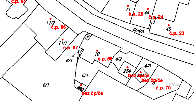 Čunín 68, Konice na parcele st. 10 v KÚ Čunín, Katastrální mapa
