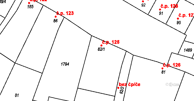 Dobromilice 125 na parcele st. 82/1 v KÚ Dobromilice, Katastrální mapa