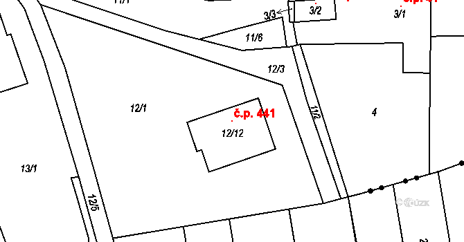 Chudeřín 441, Litvínov na parcele st. 12/12 v KÚ Chudeřín u Litvínova, Katastrální mapa