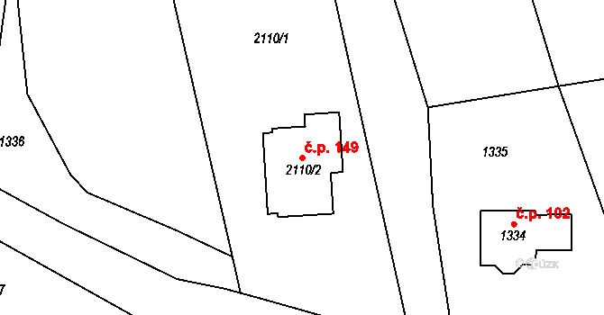 Děrné 149, Fulnek na parcele st. 2110/2 v KÚ Děrné, Katastrální mapa