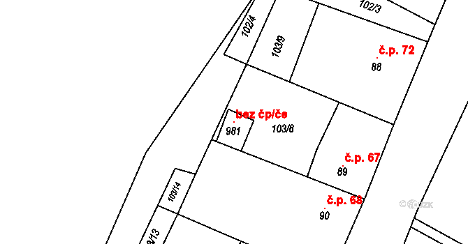 Jevany 105618012 na parcele st. 981 v KÚ Jevany, Katastrální mapa