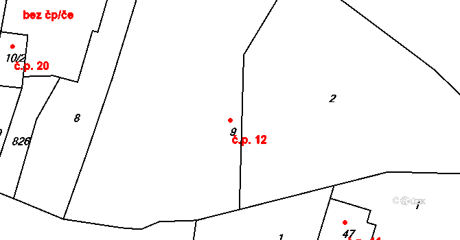 Háje 12, Řenče na parcele st. 9 v KÚ Háje u Vodokrt, Katastrální mapa