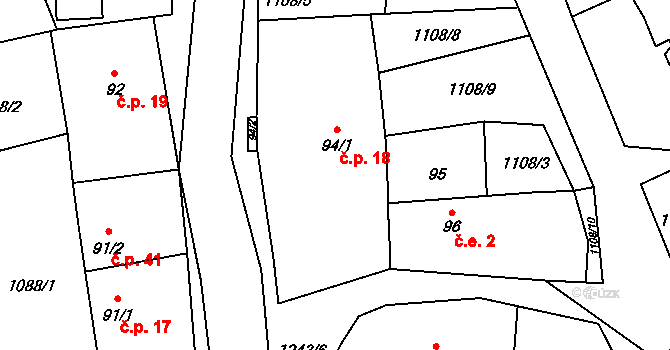 Hranice VI-Valšovice 18, Hranice na parcele st. 94/1 v KÚ Valšovice, Katastrální mapa