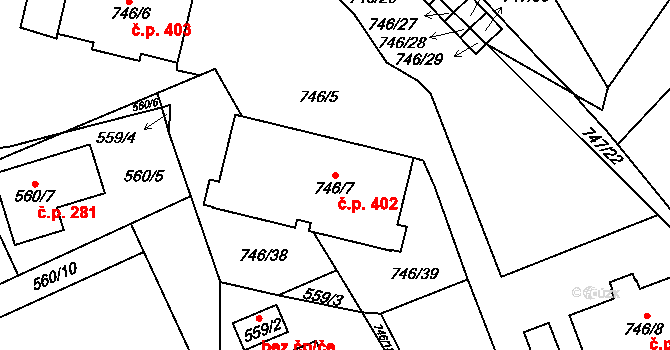 Sedlec 402, Kutná Hora na parcele st. 746/7 v KÚ Sedlec u Kutné Hory, Katastrální mapa