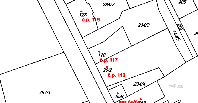 Mokřiny 117, Aš na parcele st. 118 v KÚ Mokřiny, Katastrální mapa