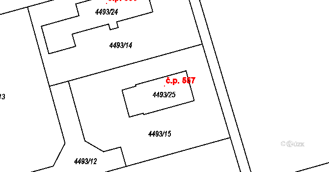 Lískovec 557, Frýdek-Místek na parcele st. 4493/25 v KÚ Lískovec u Frýdku-Místku, Katastrální mapa