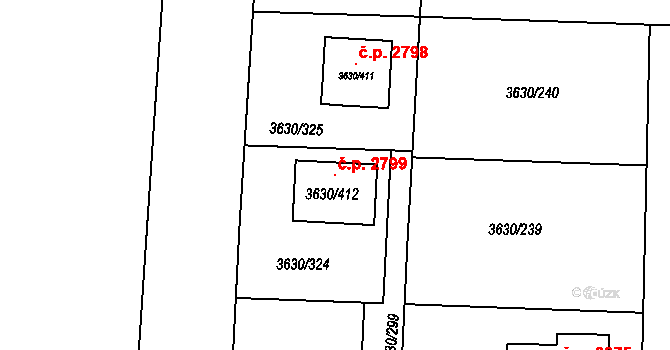 Louny 2799 na parcele st. 3630/412 v KÚ Louny, Katastrální mapa