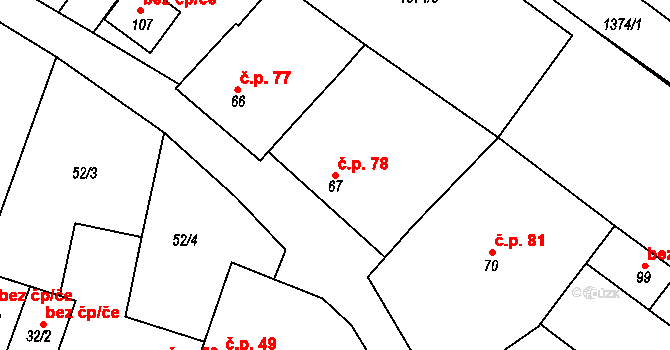 Rozseč 78 na parcele st. 67 v KÚ Rozseč u Třešti, Katastrální mapa